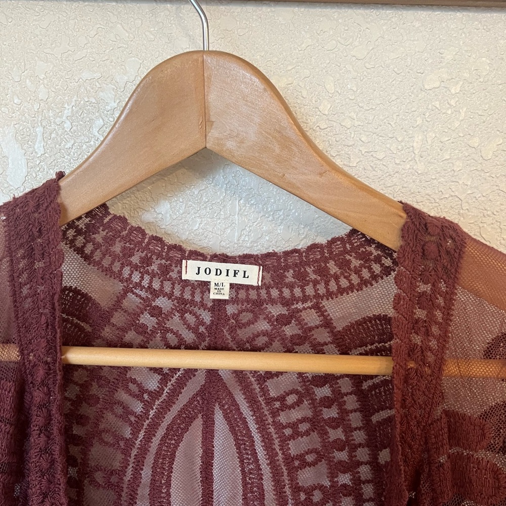 JODIFL Maroon Lace Open-Front Kimono - Picture 2 of 2